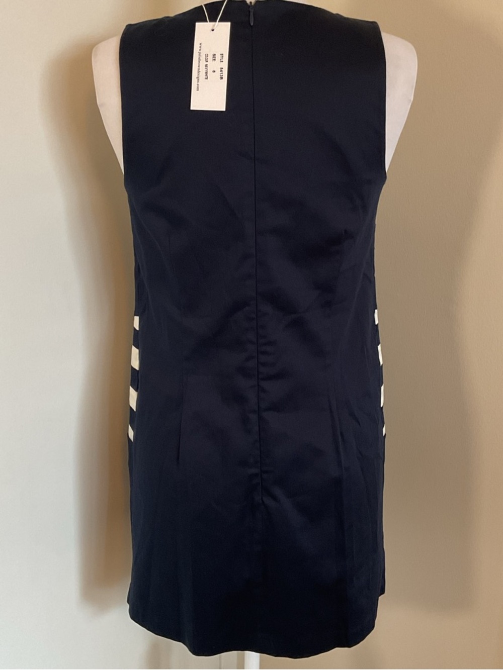 NWT Julie Brown Navy Cream Striped Sleeveless Shift Dress Size 8 Stretch Cotton - Picture 4 of 5